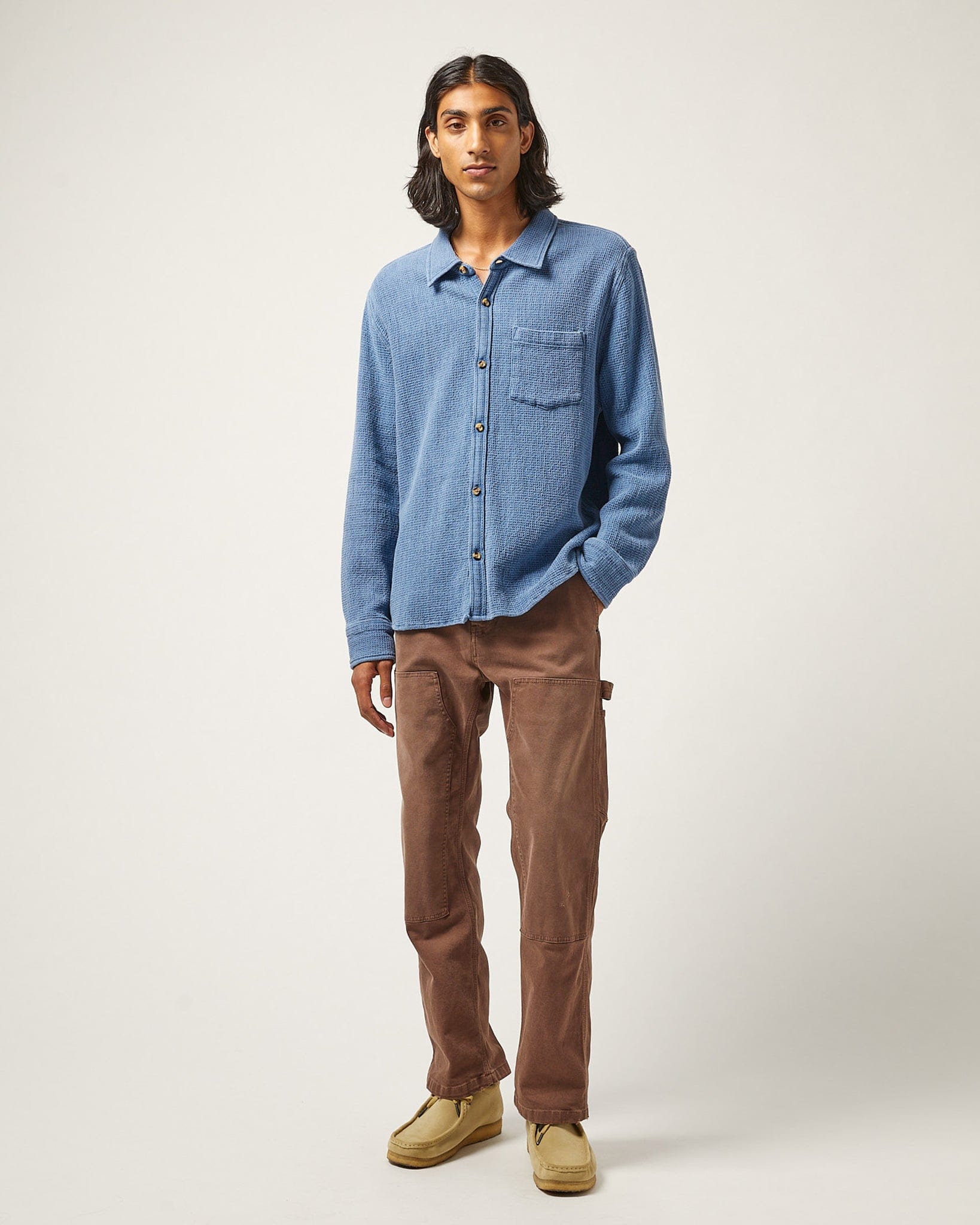 Waffle LS Shirt - Washed Indigo