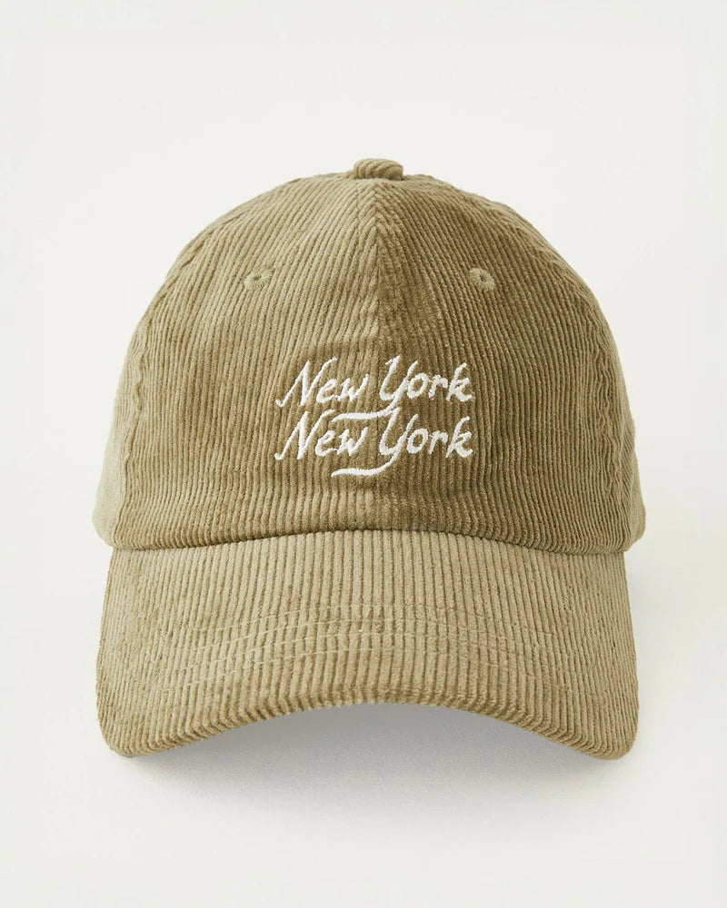 Corduroy Script NY NY Cap - Olive